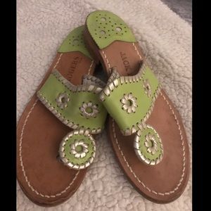 Platinum & lime green jack Rogers